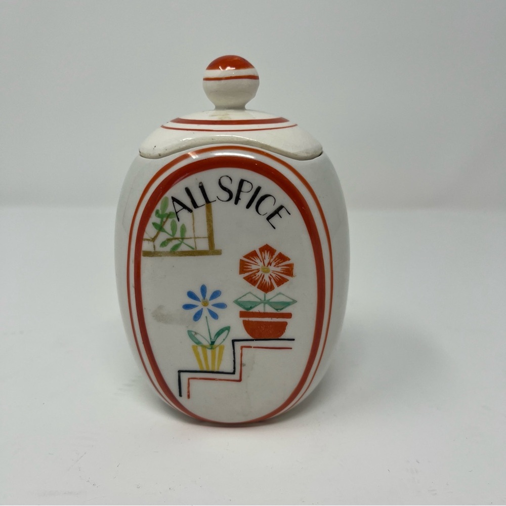 Vintage All Spice Ceramic Jar with Lid. Japanese. Vintage Flowers design